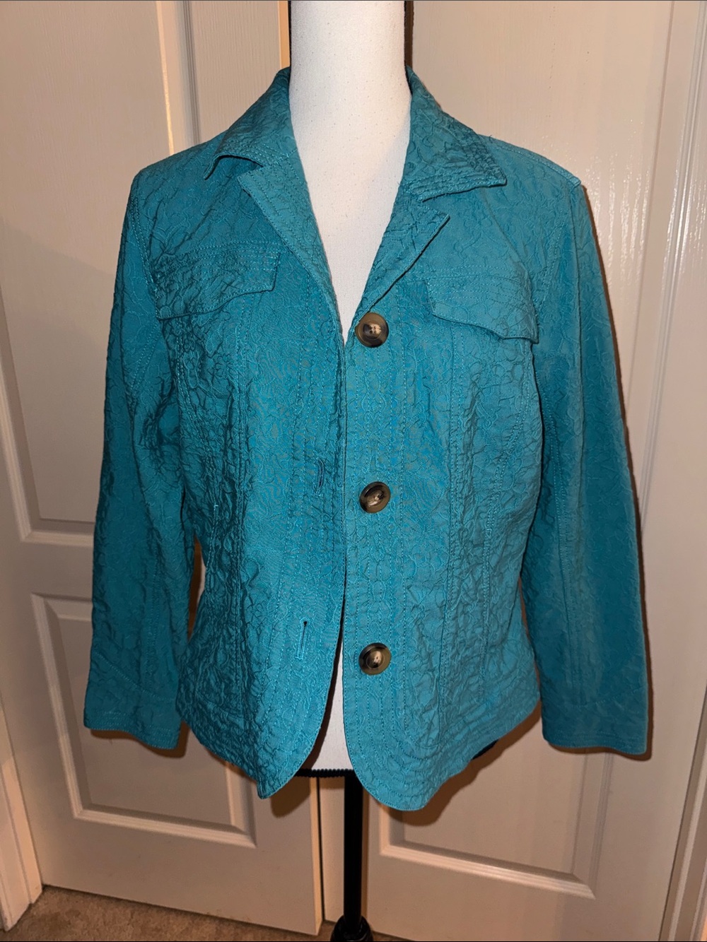Coldwater Creek Teal Textured Button Jacket - Size P14